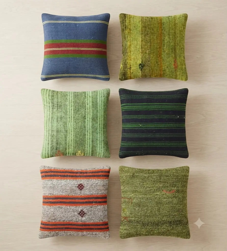AAA+ Certified, Quantity 6 Empty Cushion Covers, Origen Turkey, Size 19” inches x 19” inches, Material Wool (Hand maid kilims ) backing cloth with zipper, ABC_PLW_19